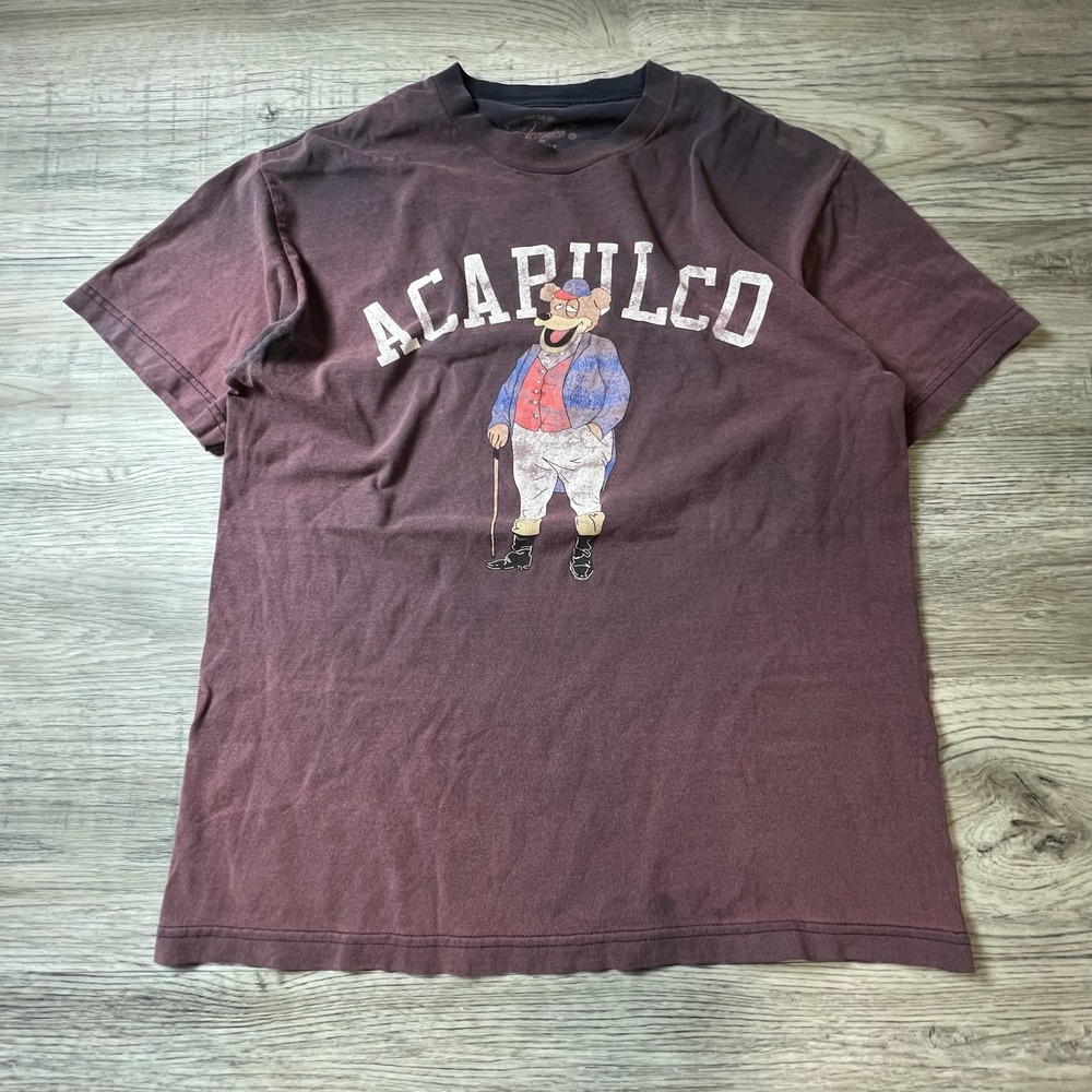 Acapulco Gold Graphic T-Shirt Mens Large Burgundy Bear Mascot Streetwear USA L5‎